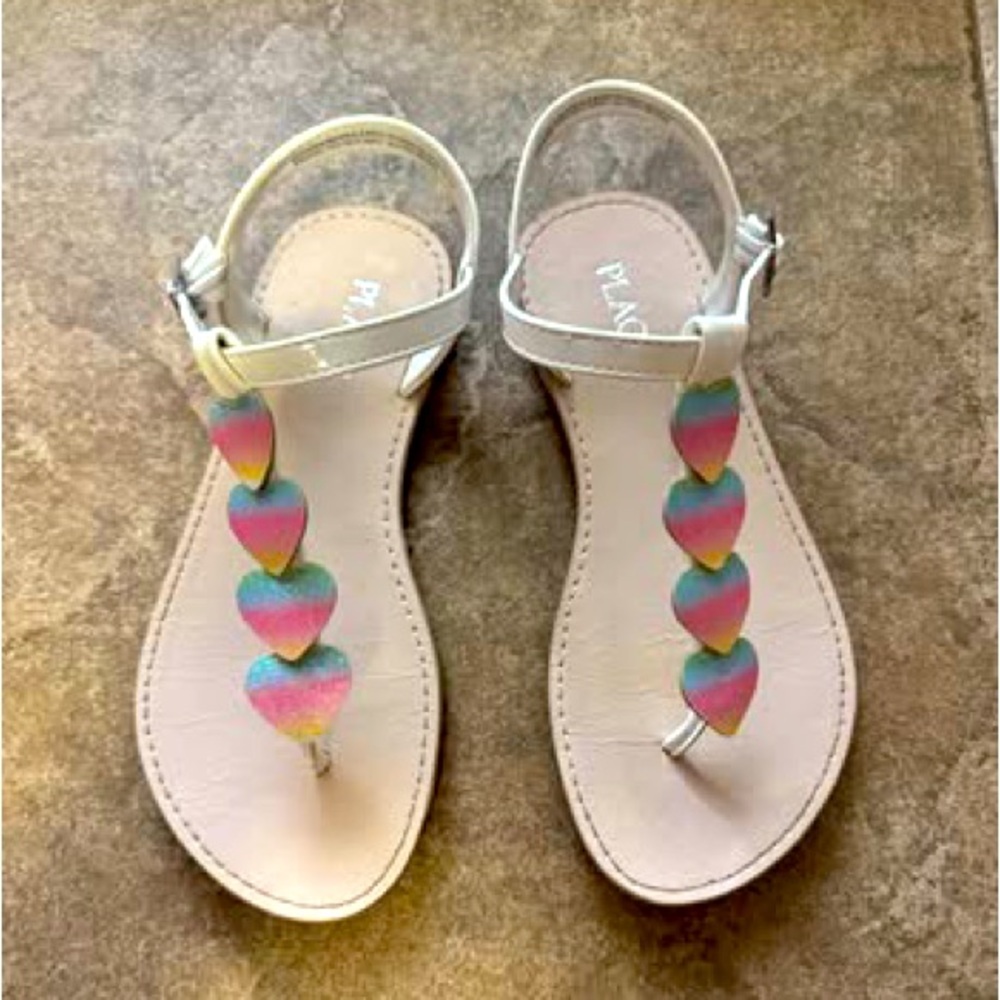 Children’s Place White Sandals with Rainbow Heart Accents (little girl size 2)